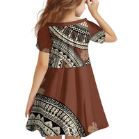 Bula Fiji Classic Masi Tapa Family Matching Off Shoulder Maxi Dress and Hawaiian Shirt Vintage Brown - Polynesian Pride