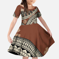 Bula Fiji Classic Masi Tapa Family Matching Puletasi and Hawaiian Shirt Vintage Brown LT7 Daughter's Dress Brown - Polynesian Pride