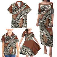Bula Fiji Classic Masi Tapa Family Matching Puletasi and Hawaiian Shirt Vintage Brown LT7 - Polynesian Pride