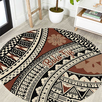 Bula Fiji Classic Masi Tapa Round Carpet Vintage Brown - Polynesian Pride