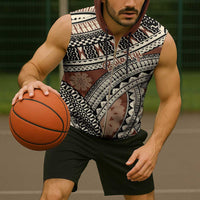 Bula Fiji Classic Masi Tapa Sleeveless Zip Hoodie Vintage Brown - Polynesian Pride