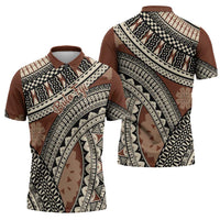 Bula Fiji Classic Masi Tapa Zipper Polo Shirt Vintage Brown - Polynesian Pride