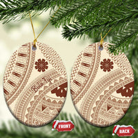 Bula Fiji Classic Masi Tapa Ceramic Ornament Vintage Beige - Polynesian Pride