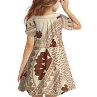 Bula Fiji Classic Masi Tapa Family Matching Off The Shoulder Long Sleeve Dress and Hawaiian Shirt Vintage Beige - Polynesian Pride