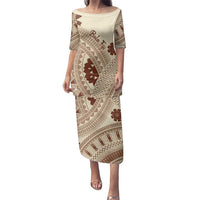Bula Fiji Classic Masi Tapa Family Matching Puletasi and Hawaiian Shirt Vintage Beige LT7 Mom's Dress Beige - Polynesian Pride