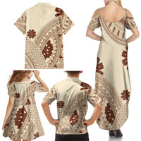 Bula Fiji Classic Masi Tapa Family Matching Summer Maxi Dress and Hawaiian Shirt Vintage Beige - Polynesian Pride