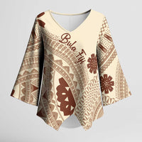 Bula Fiji Classic Masi Tapa Kimono Sleeve Blouse Vintage Beige - Polynesian Pride