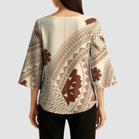 Bula Fiji Classic Masi Tapa Kimono Sleeve Blouse Vintage Beige - Polynesian Pride