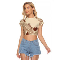 Bula Fiji Classic Masi Tapa Raglan Cropped T Shirt Vintage Beige - Polynesian Pride