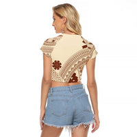 Bula Fiji Classic Masi Tapa Raglan Cropped T Shirt Vintage Beige - Polynesian Pride