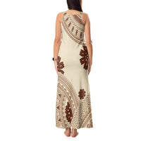 Bula Fiji Classic Masi Tapa Tank Maxi Dress Vintage Beige - Polynesian Pride