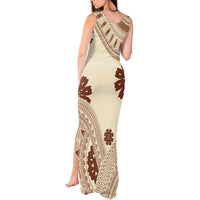 Bula Fiji Classic Masi Tapa Tank Maxi Dress Vintage Beige - Polynesian Pride