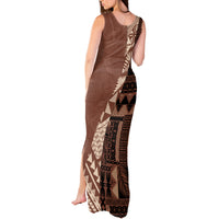 Bula Fiji Tank Maxi Dress Tribal Masi Tapa - Brown LT7 - Polynesian Pride