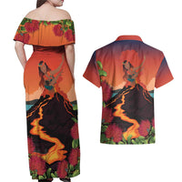 Hawaii Kilauea Volcano Couples Matching Off Shoulder Maxi Dress and Hawaiian Shirt Pele Goddess