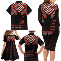 Maori Waitangi Family Matching Long Sleeve Bodycon Dress and Hawaiian Shirt Kotahitanga Poutama Mix Whakairo LT7 - Polynesian Pride