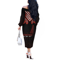 Maori Waitangi Off The Shoulder Long Sleeve Dress Kotahitanga Poutama Mix Whakairo - Polynesian Pride