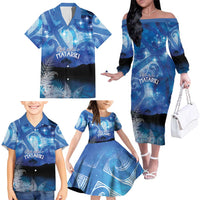 NZ Maori Matariki Scenery Family Matching Off The Shoulder Long Sleeve Dress and Hawaiian Shirt Galaxy Sky LT7 - Polynesian Pride