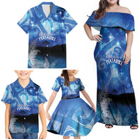 NZ Maori Matariki Scenery Family Matching Off Shoulder Maxi Dress and Hawaiian Shirt Galaxy Sky