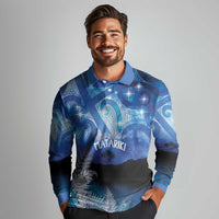 NZ Maori Matariki Scenery Long Sleeve Polo Shirt Galaxy Sky