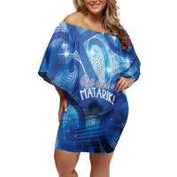 NZ Maori Matariki Scenery Off Shoulder Short Dress Galaxy Sky