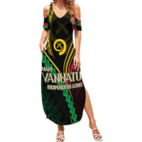 Personalised Vanuatu Summer Maxi Dress 44th Hapi Indipendens Long LT7 Women Black - Polynesian Pride