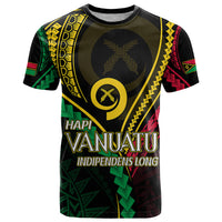 Personalised Vanuatu T Shirt 43rd Hapi Indipendens Long LT7 Black - Polynesian Pride