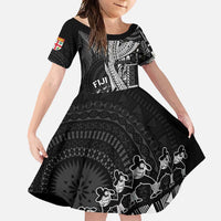 Fiji Rugby Personalised Bula Masi Family Matching Long Sleeve Bodycon Dress and Hawaiian Shirt Fish Tail Kaivity Cibi - Black LT7 Daughter's Dress Black - Polynesian Pride
