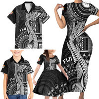 Fiji Rugby Personalised Bula Masi Family Matching Short Sleeve Bodycon Dress and Hawaiian Shirt Fish Tail Kaivity Cibi - Black LT7 - Polynesian Pride