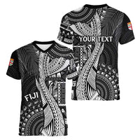 Fiji Rugby Personalised Bula Masi Women V-Neck T-Shirt Fish Tail Kaivity Cibi - Black