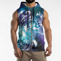 Aloha Hawaii Turtle Sleeveless Zip Hoodie Teal Purple Ribbon - Polynesian Pride