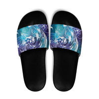 Aloha Hawaii Turtle Slide Sandals Teal Purple Ribbon - Polynesian Pride