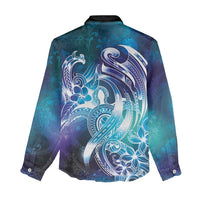 Aloha Hawaii Turtle Women Casual Shirt Teal Purple Ribbon - Polynesian Pride