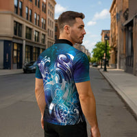 Aloha Hawaii Turtle Zipper Polo Shirt Teal Purple Ribbon - Polynesian Pride
