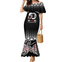 Kia Kaha Te Reo Maori Family Matching Mermaid Dress and Hawaiian Shirt 50 Years Mo Ake Tonu Te Reo LT7 Mom's Dress Black - Polynesian Pride