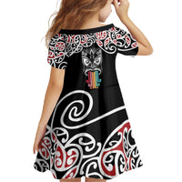 Kia Kaha Te Reo Maori Family Matching Off The Shoulder Long Sleeve Dress and Hawaiian Shirt 50 Years Mo Ake Tonu Te Reo - Polynesian Pride
