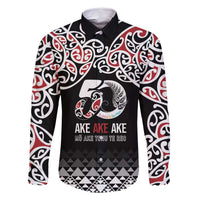 Kia Kaha Te Reo Maori Family Matching Off Shoulder Maxi Dress and Hawaiian Shirt 50 Years Mo Ake Tonu Te Reo LT7 Dad's Shirt - Long Sleeve Black - Polynesian Pride