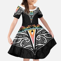50 Years Kia Kaha Te Reo Maori Family Matching Long Sleeve Bodycon Dress and Hawaiian Shirt Ake Ake Ake! LT7 Daughter's Dress White - Polynesian Pride