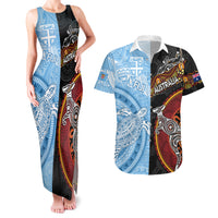 personalised-fiji-and-australia-couples-matching-tank-maxi-dress-and-hawaiian-shirt-masi-patterns-mix-aboriginal-art