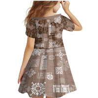 Vintage Hawaii Family Matching Mermaid Dress and Hawaiian Shirt Hibiscus Mix Hawaiian Quilt Patches - Brown LT7 - Polynesian Pride