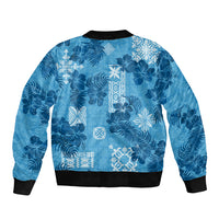 Hawaii Tapa Bomber Jacket Hibiscus Mix Hawaiian Quilt Patches - Blue LT7 - Polynesian Pride