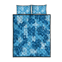 Hawaii Tapa Quilt Bed Set Hibiscus Mix Hawaiian Quilt Patches - Blue LT7 Blue - Polynesian Pride