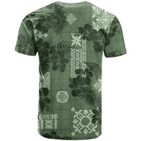 Hawaii Tapa T Shirt Hibiscus Mix Hawaiian Quilt Patches - Sage Green LT7 - Polynesian Pride