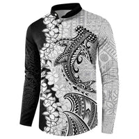 Polynesian Plumeria Lei Button Sweatshirt with Hammerhead Shark
