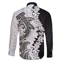 Polynesian Plumeria Lei Family Matching Off Shoulder Short Dress and Hawaiian Shirt with Hammerhead Shark