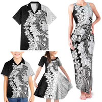 Polynesian Plumeria Lei Family Matching Tank Maxi Dress and Hawaiian Shirt with Hammerhead Shark