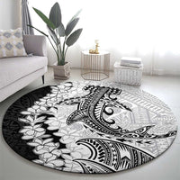 Polynesian Plumeria Lei Round Carpet with Hammerhead Shark