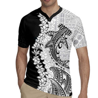 Polynesian Plumeria Lei Rugby Jersey with Hammerhead Shark