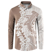 Polynesian Beige Plumeria Lei Button Sweatshirt with Hammerhead Shark