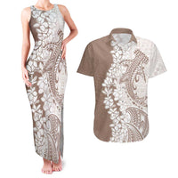 Polynesian Beige Plumeria Lei Couples Matching Tank Maxi Dress and Hawaiian Shirt with Hammerhead Shark