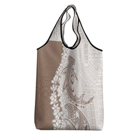 Polynesian Beige Plumeria Lei Grocery Bag with Hammerhead Shark